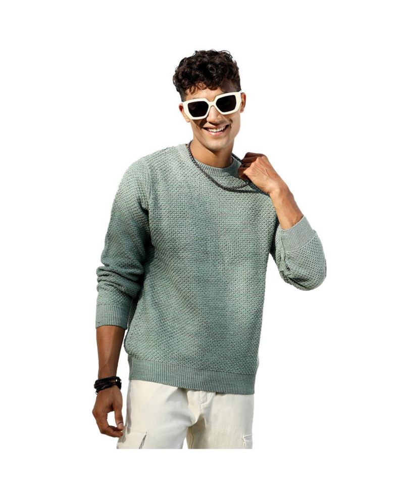 Men's Sage Green Textured Knit Pullover Sweater