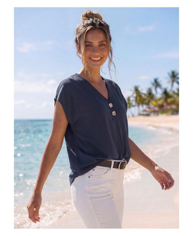 Women's Viscose Printed Button Detail Everyday Comfort Blouse