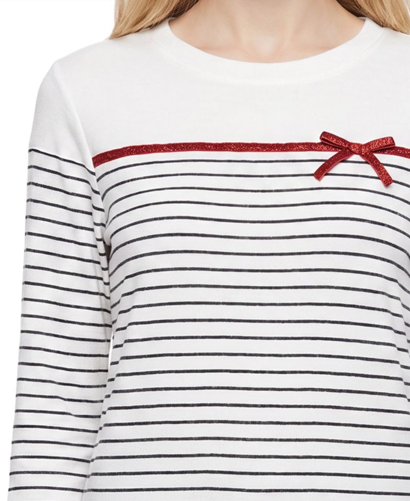 Women's Long-Sleeve Metallic-Ribbon Bow T-Shirt