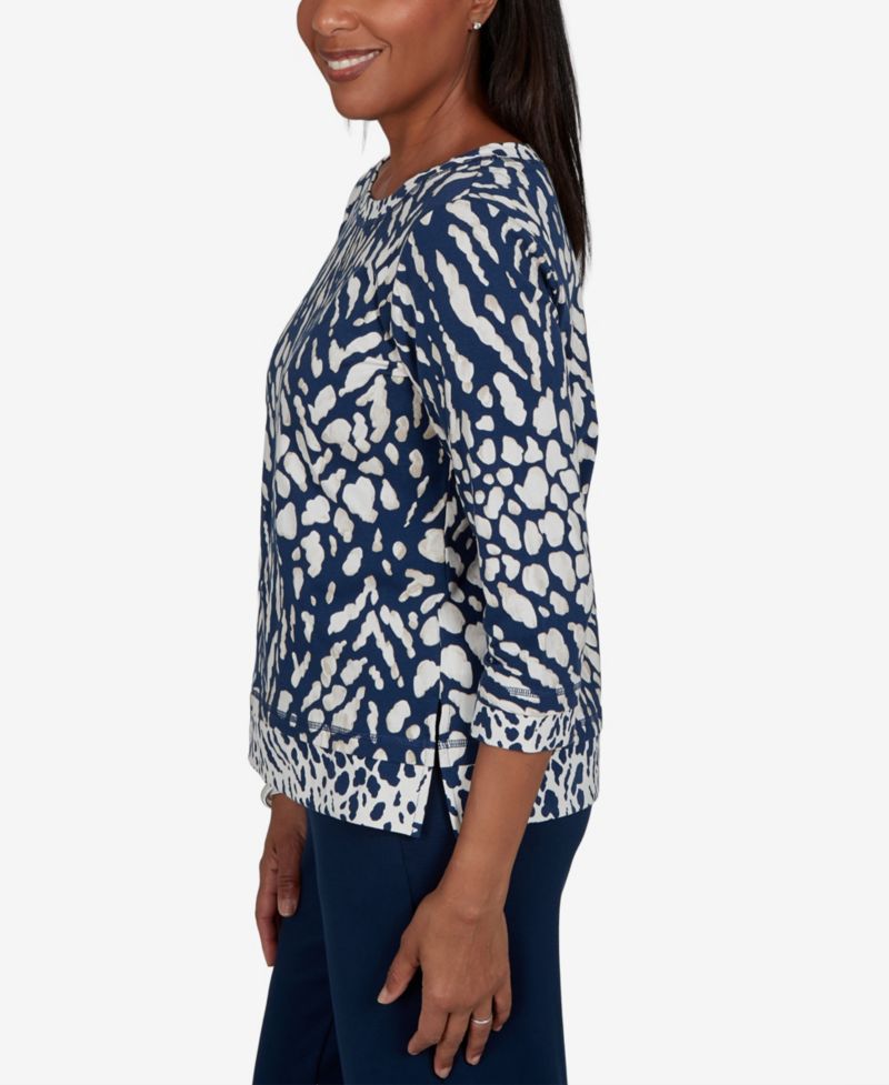 Petite Animal-Print Cotton-Blend 3/4-Sleeve T-Shirt