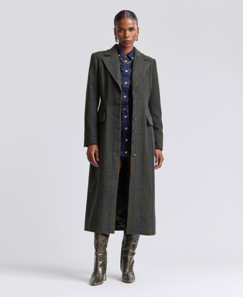Women's Plaid Wool-Blend Spread Collar Button-Front Coat