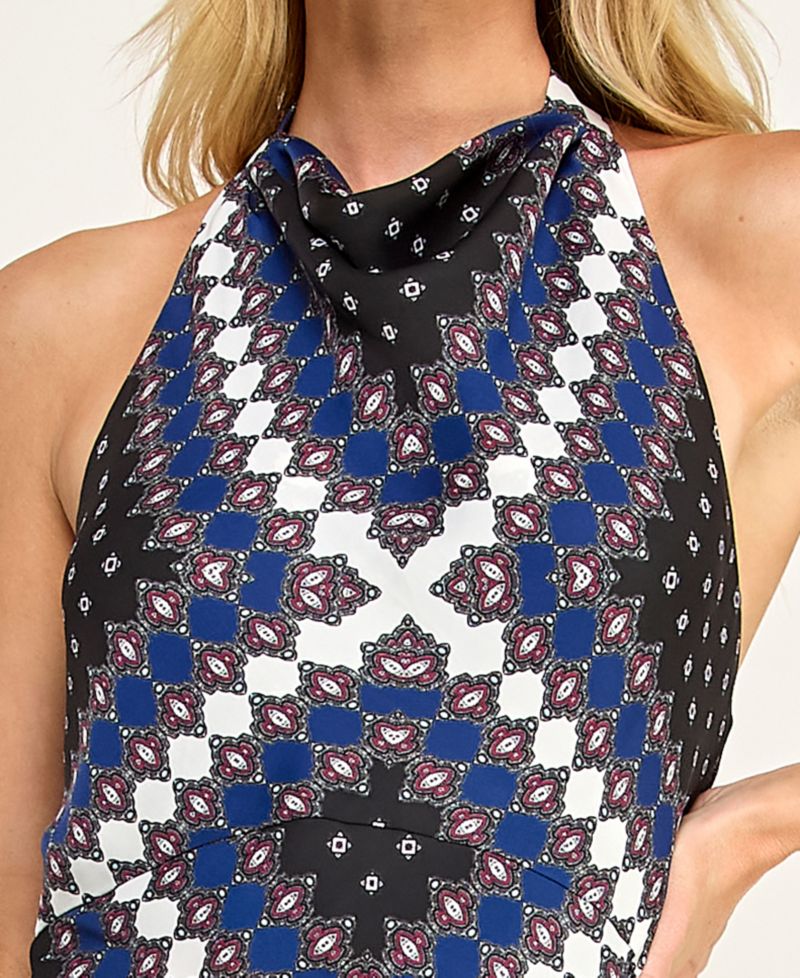 Juniors' Printed Halter Neck Maxi Dress