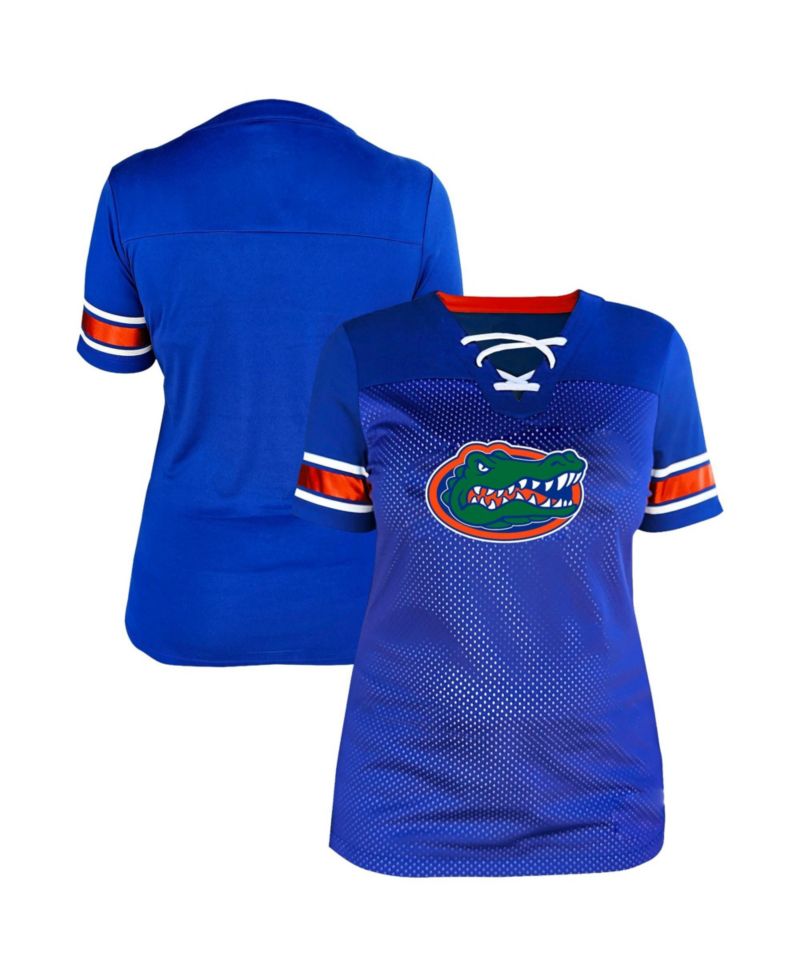 Women's Royal Florida Gators Plus Size Mesh Overlay Lace-Up Jersey T-Shirt