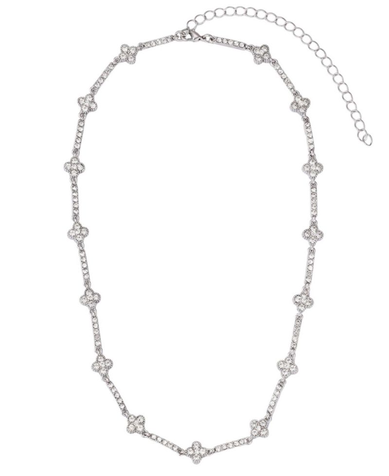Silver Crystal Clover Tennis Necklace