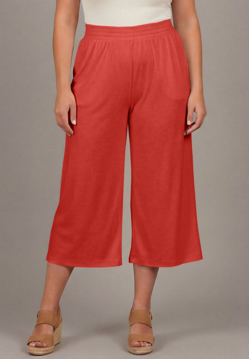 Women's Knit Gauze Smocked Wide-Leg Crop