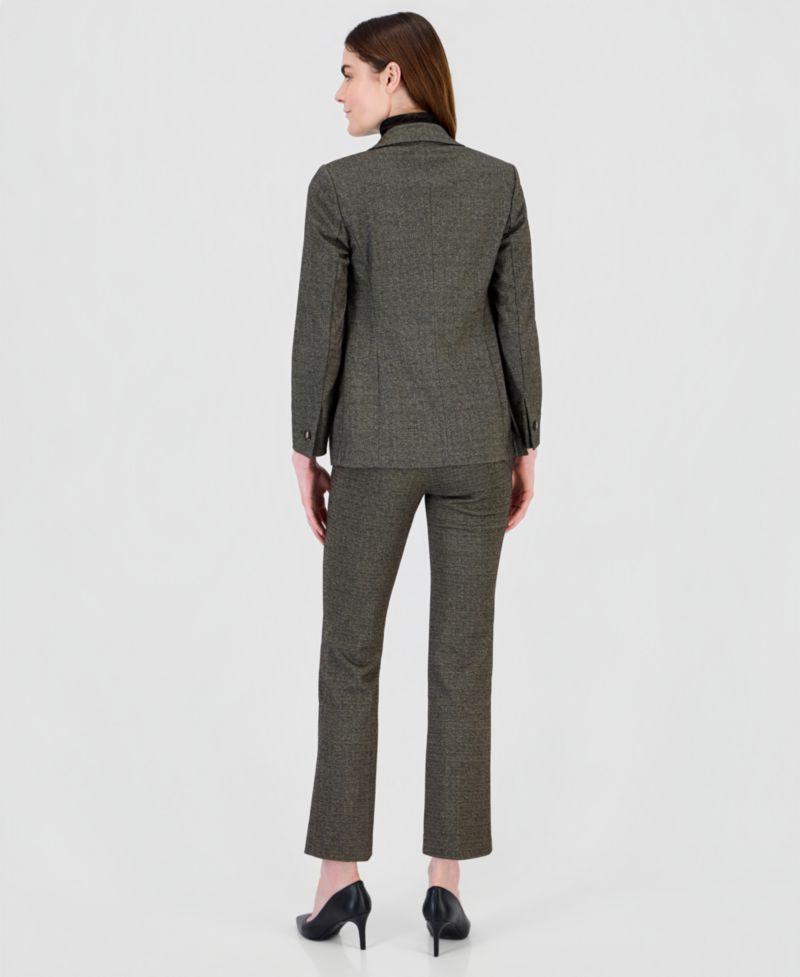 Faux Double-Breasted Blazer, Half-Sleeve Top & Pull-On Pants