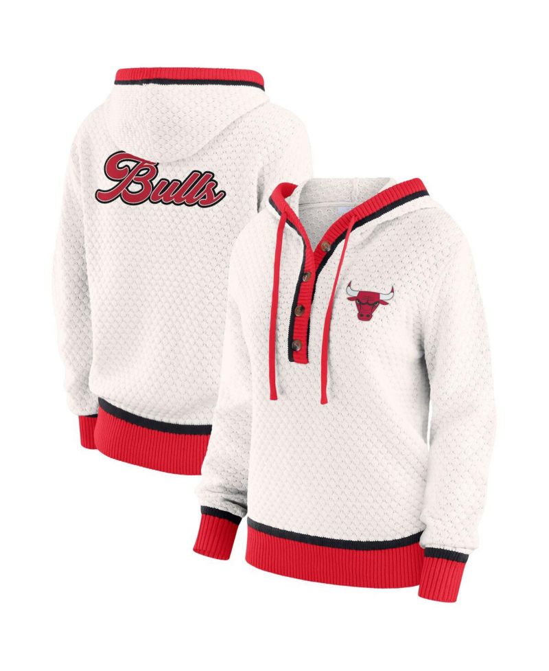 Women's White Chicago Bulls Plus Size Hoodie Sweater