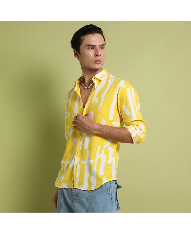 Men's Lemon Yellow Abstract Print Shirt