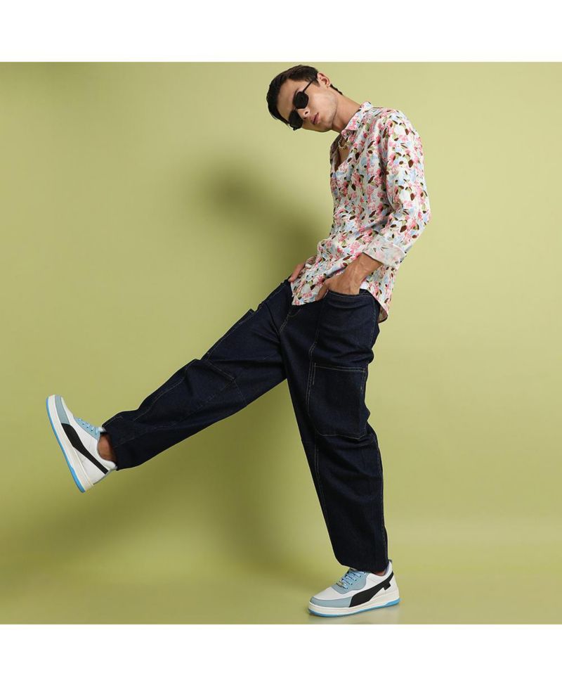 Men's Blue & Pink Leaf Strokes Shirt