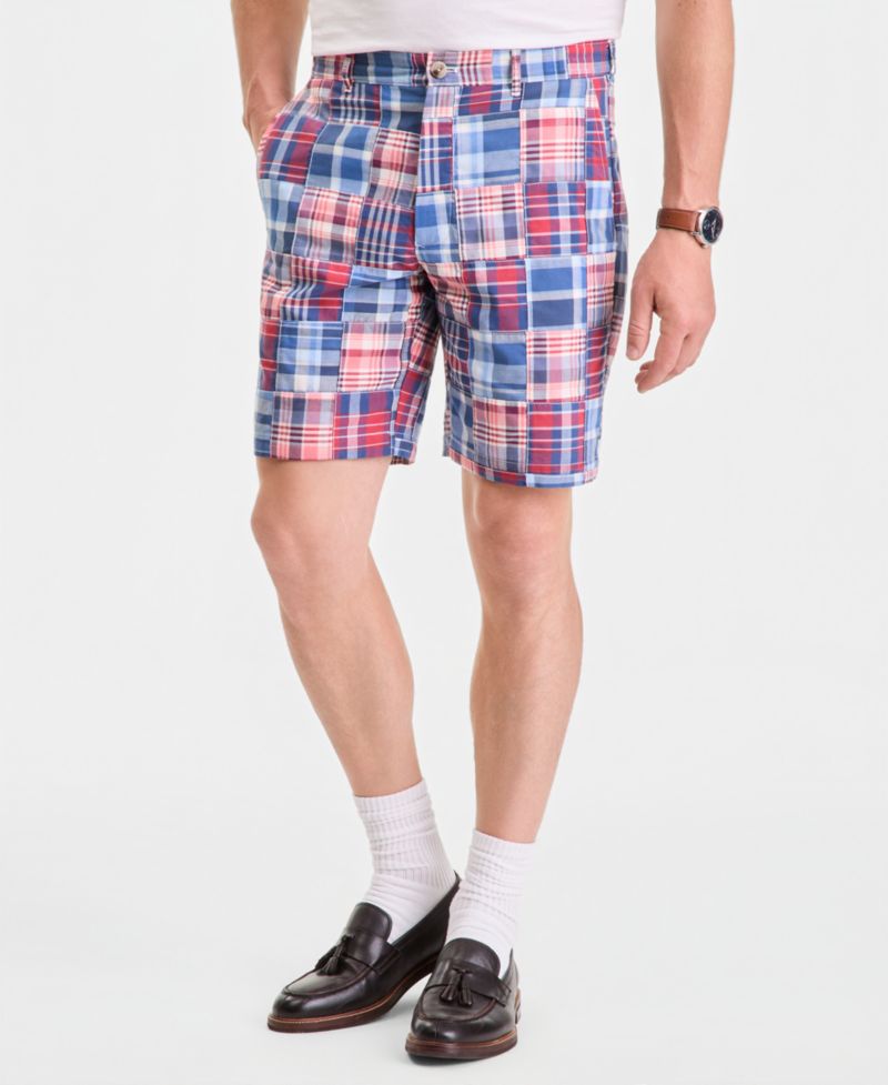 Men's Regular-Fit Madras Plaid Patchwork 9" Shorts