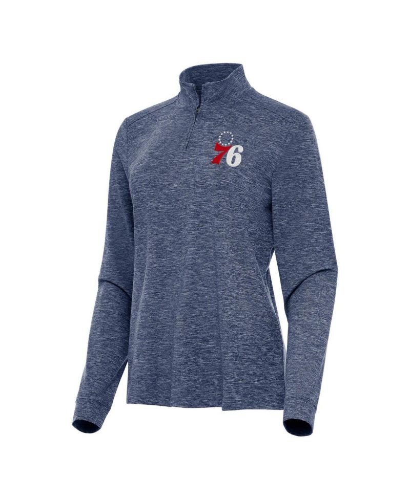 Women's Heather Navy Philadelphia 76ers Mentor Quarter-Zip Mock Long Sleeve Sweatshirt