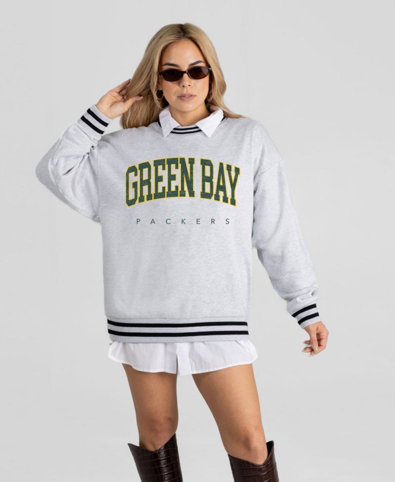 Women's Green Bay Packers Oversized Easy Energy Ringer Stripe Sweatshirt