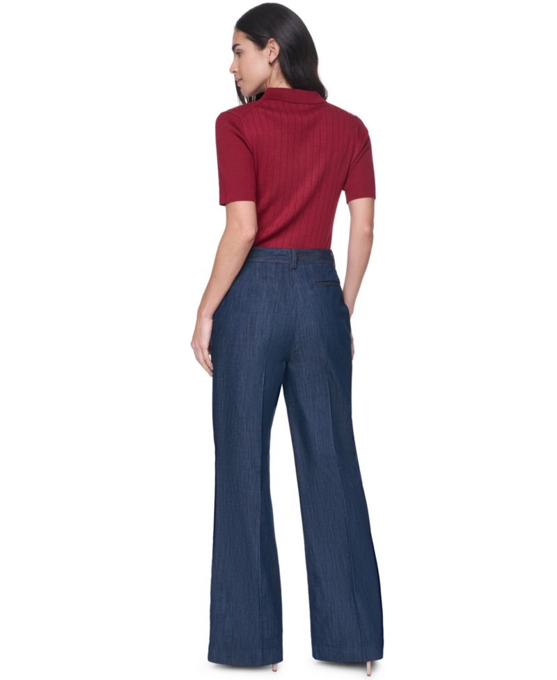 Women's Short-Sleeve Polo Ribbed Sweater