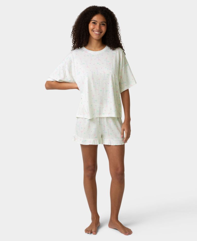 Women's Oversized T-Shirt and Boxer Shorts Pajama, 2-Piece Set