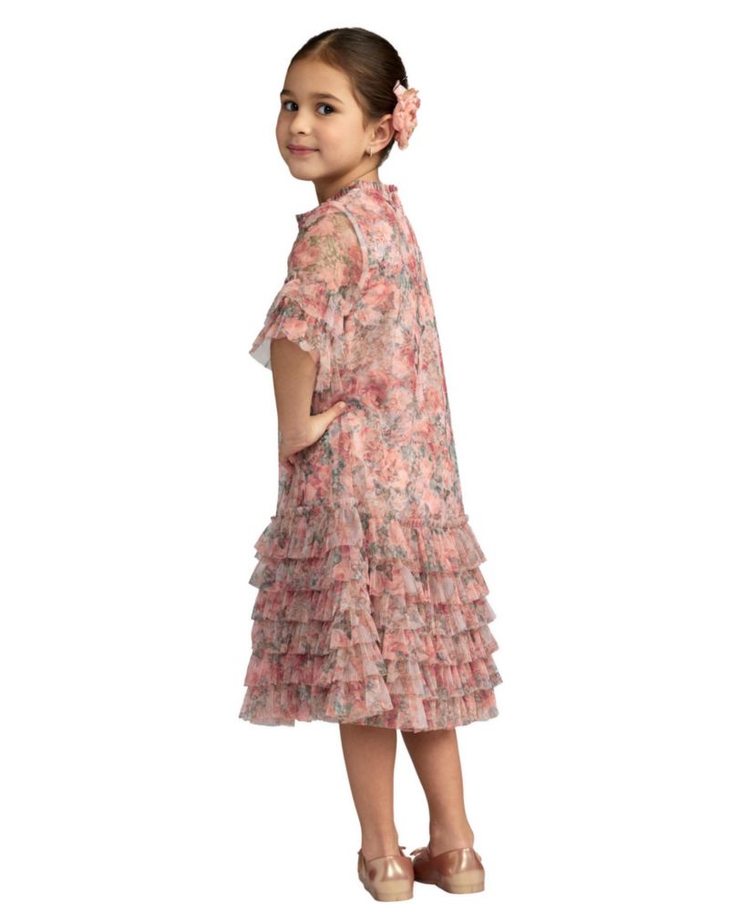 Big Girls Floral Printed Short Sleeve Ruffle Dress