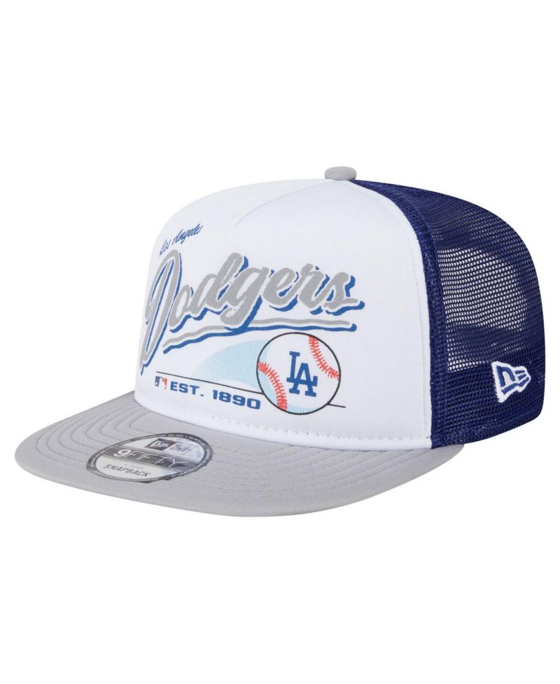 Men's White/Gray Los Angeles Dodgers Retro Script Trucker 9FIFTY Snapback Hat