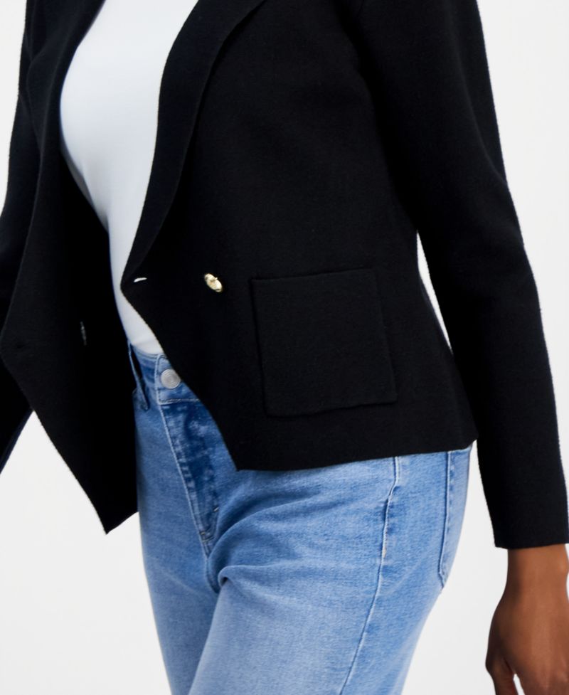 Petite Double-Breasted Patch Pocket Sweater
