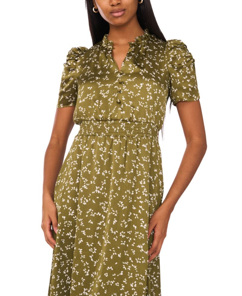 Petite Puff-Sleeve Chiffon Midi Dress
