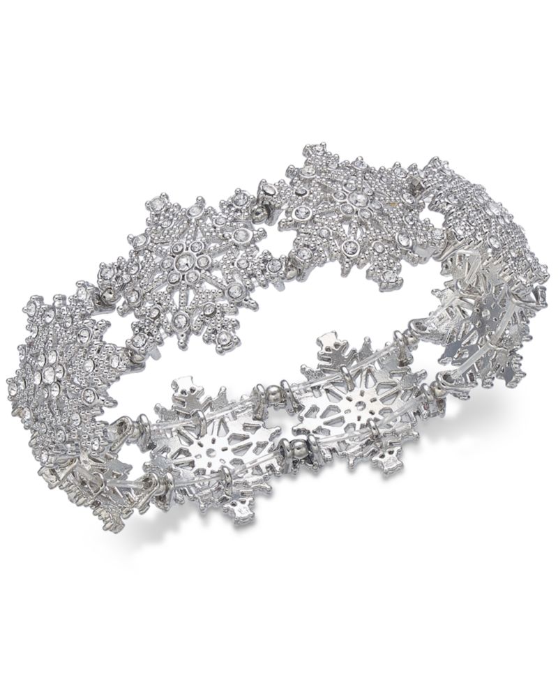 Silver-Tone Crystal Snowflake Stretch Bracelet