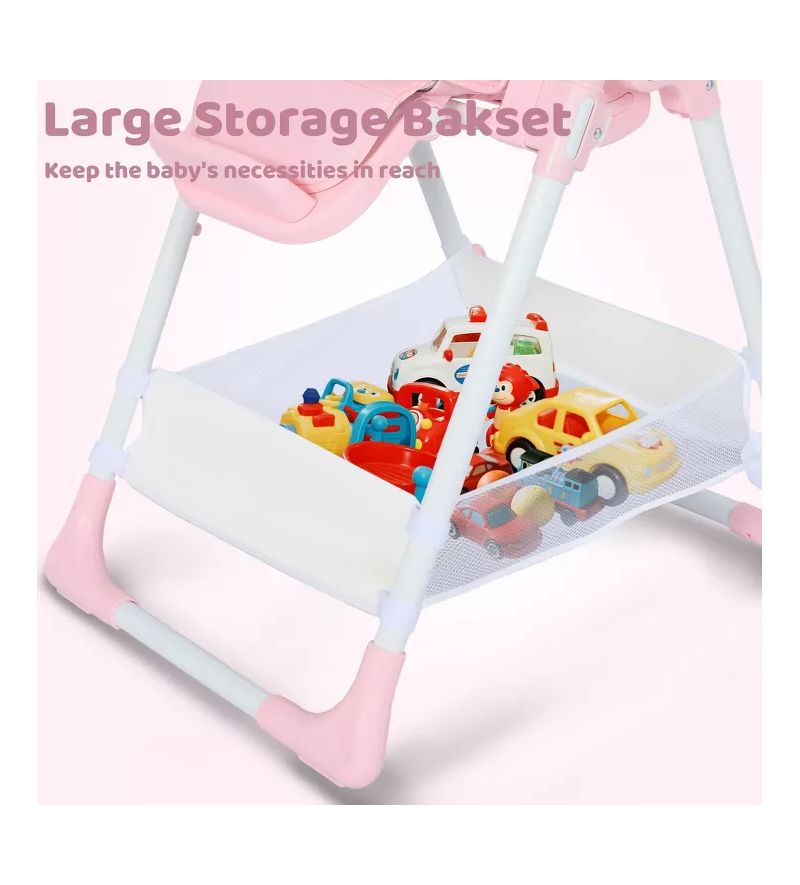 Convertible Baby High Chair with Adjustable Height, Double Tray and Compact Fold