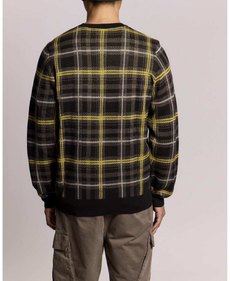 Men's Ribbed Jacquard Tartan Crew Neck