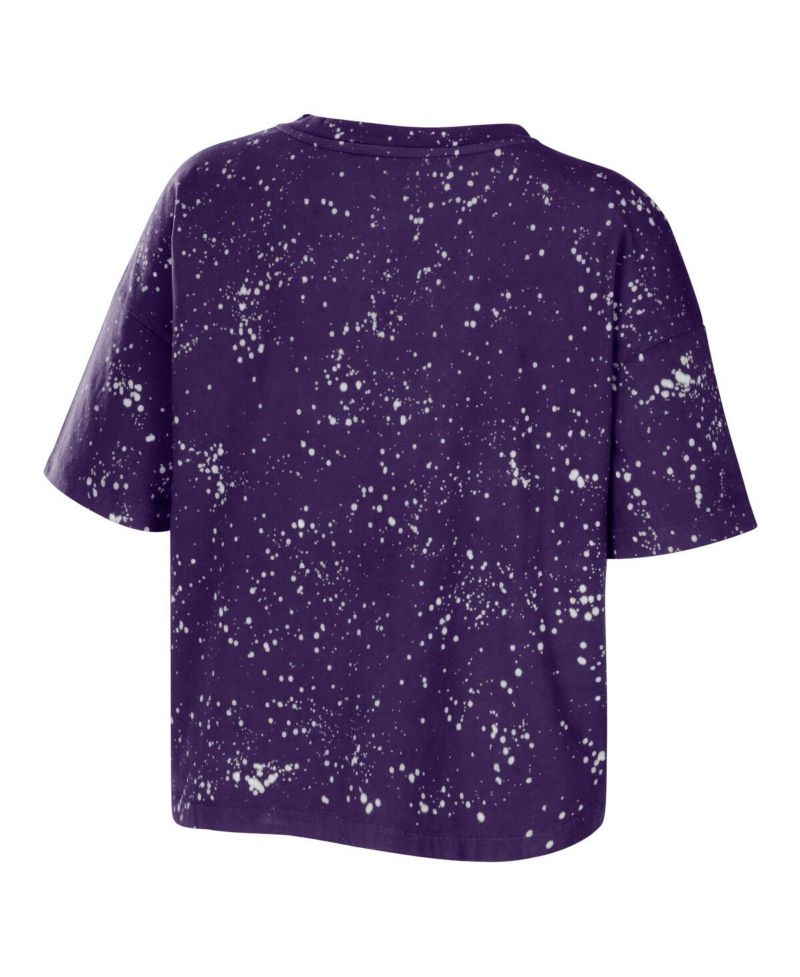 Women's Purple Washington Huskies Bleach Wash Splatter Cropped Notch Neck T-shirt