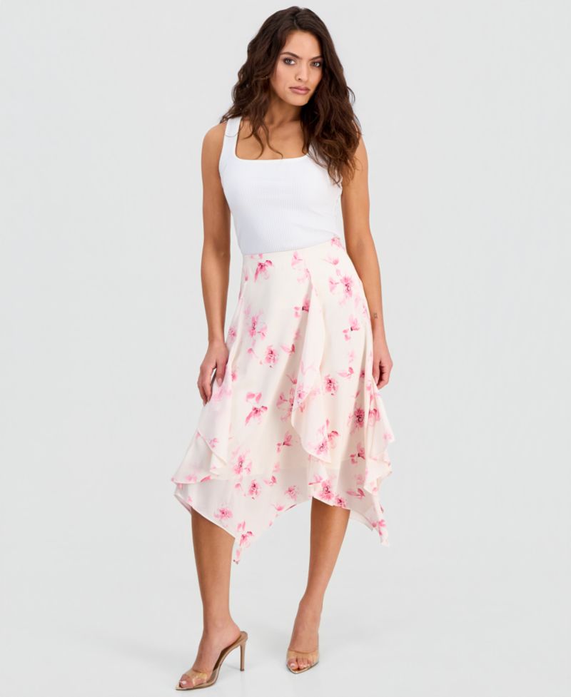 Petite Printed Ruffled Midi Skirt