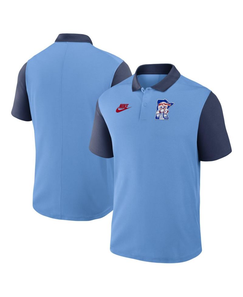 Men's Light Blue/Navy Minnesota Twins Cooperstown Collection Color-Block Victory Performance Polo Shirt