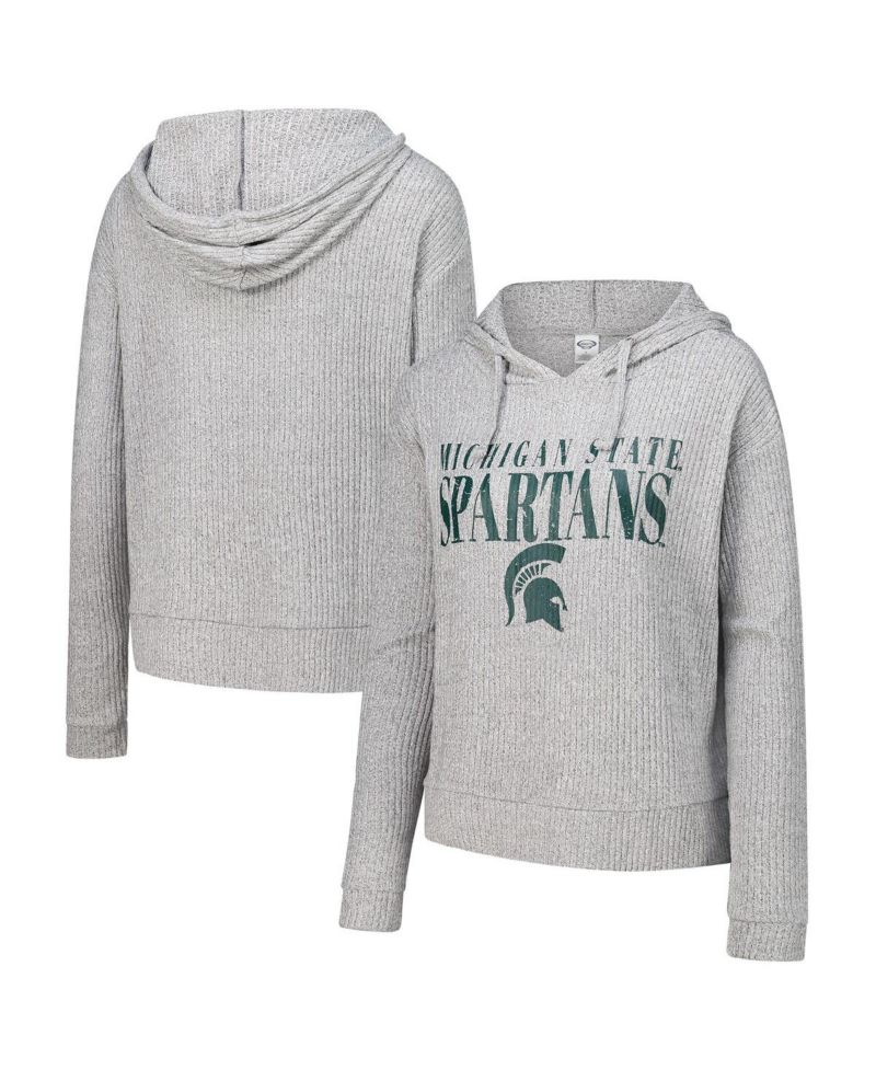 Women's Heather Gray Michigan State Spartans Juniper Soft Modest Cropped Long Sleeve Hoodie Top