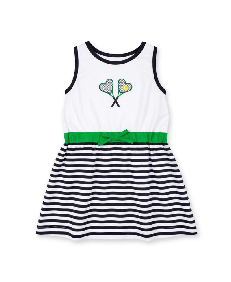 Little Girls Stripe Knit Dress with Tennis Rackets