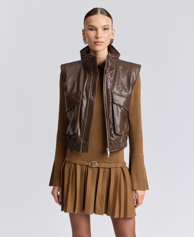 Women's Cropped Sleeveless Mock Neck Puffer Vest