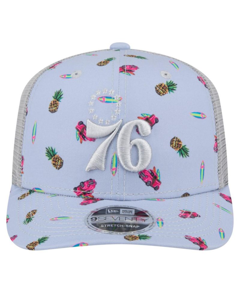 Men's Light Blue/Gray Philadelphia 76ers Adventure Aloha Pattern 9SEVENTY Stretch-Snap Hat