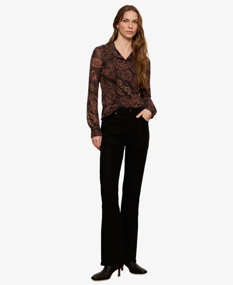 Petite Long-Sleeve Mesh Paisley Blouse