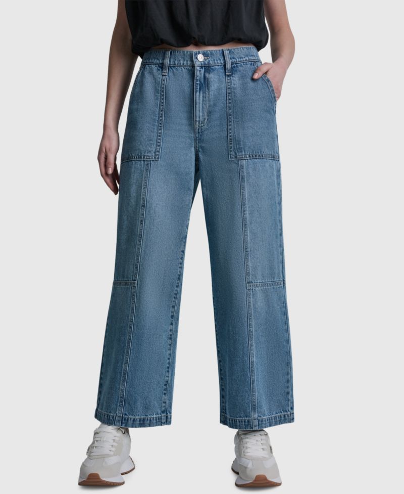 Women's High-Rise Ankle Wide-Leg Utility Cotton Jeans