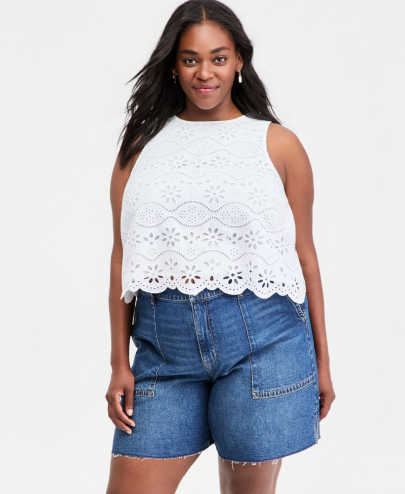 Women's Cotton Eyelet Sleeveless Top