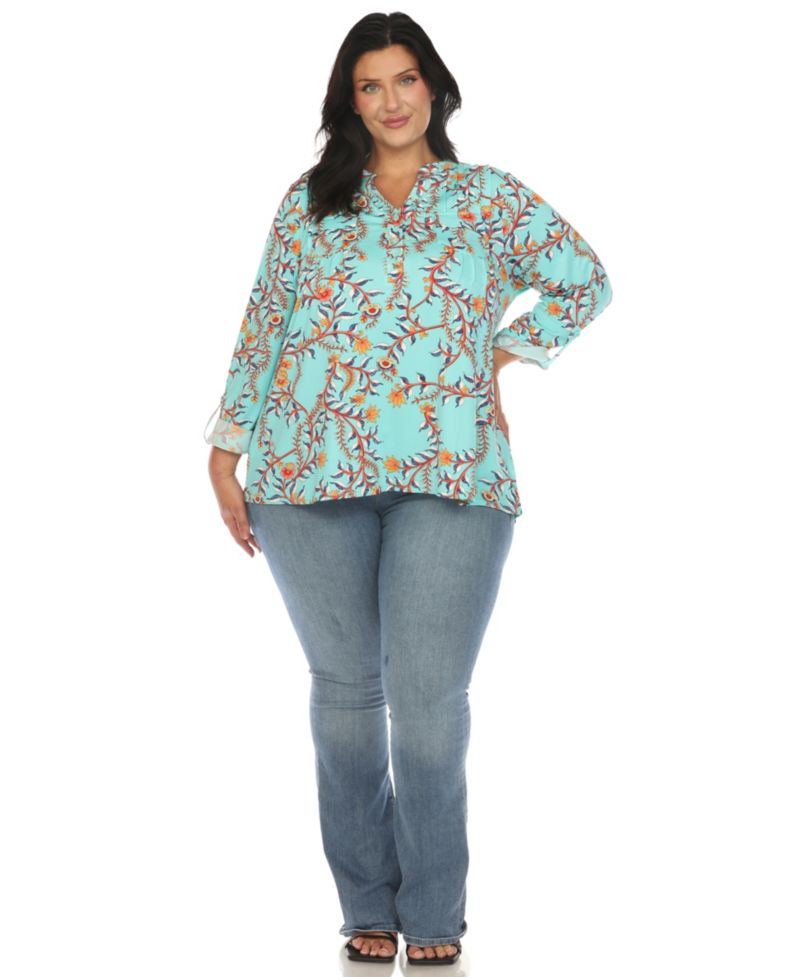 Plus Size Paisley Button Front Tunic Top