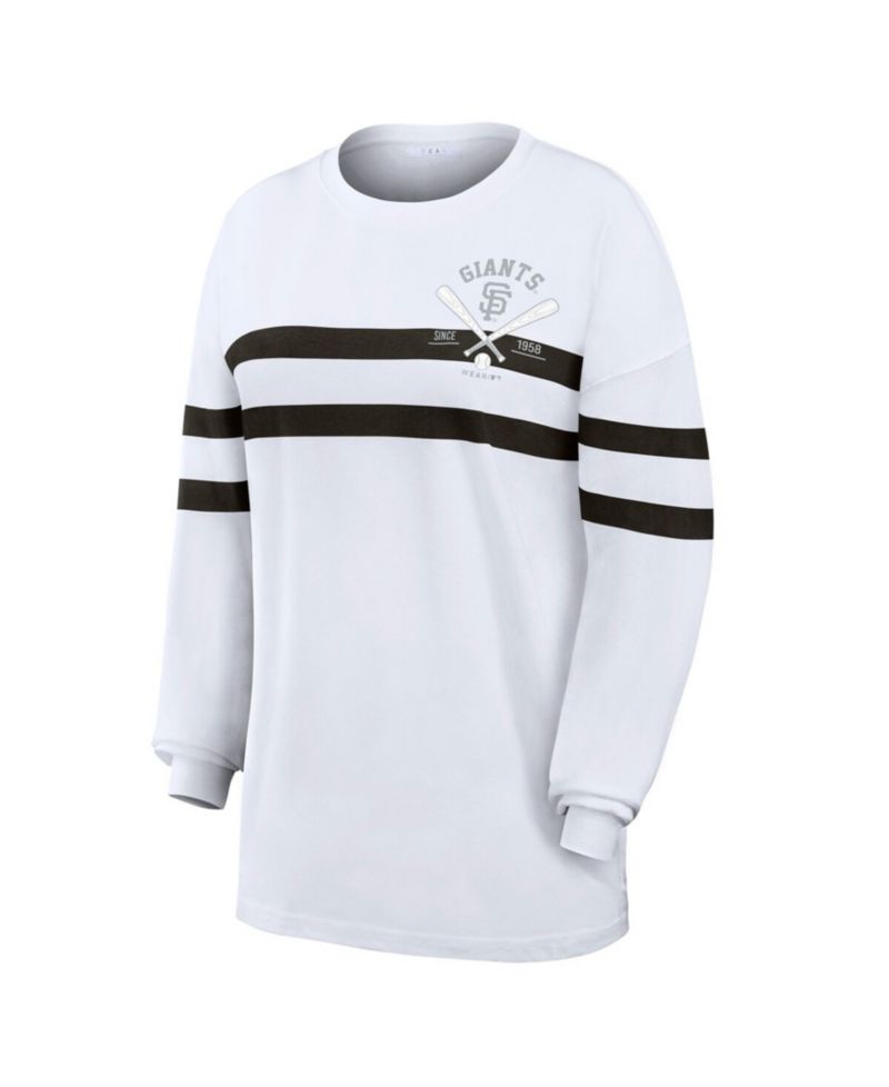 Women's White San Francisco Giants Oversized Long Sleeve Striped T-Shirt
