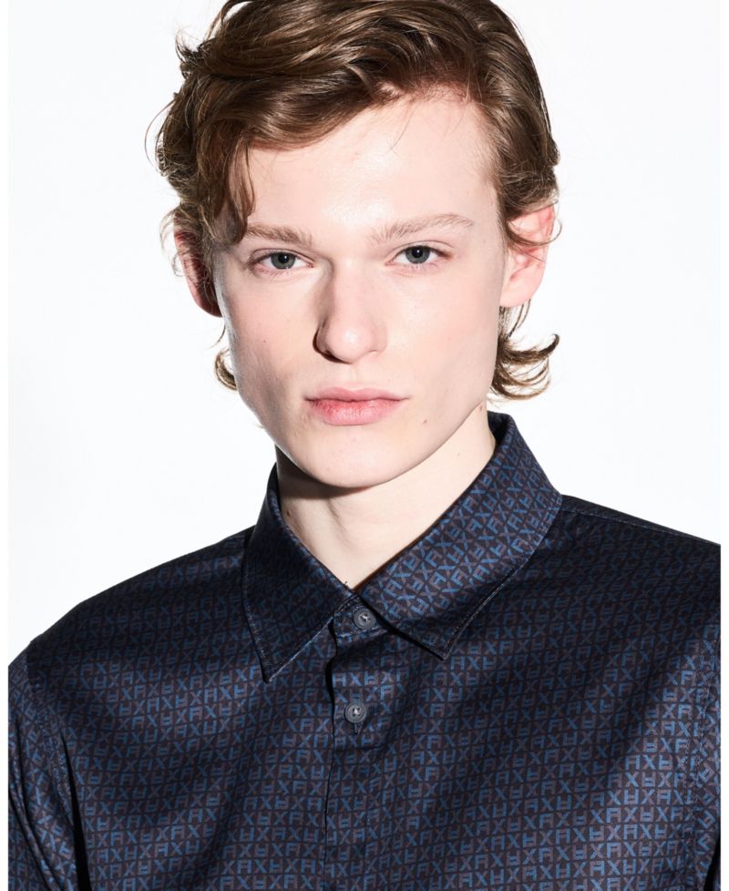 Men's Long Sleeve Cotton Satin Allover logo Print Shirt