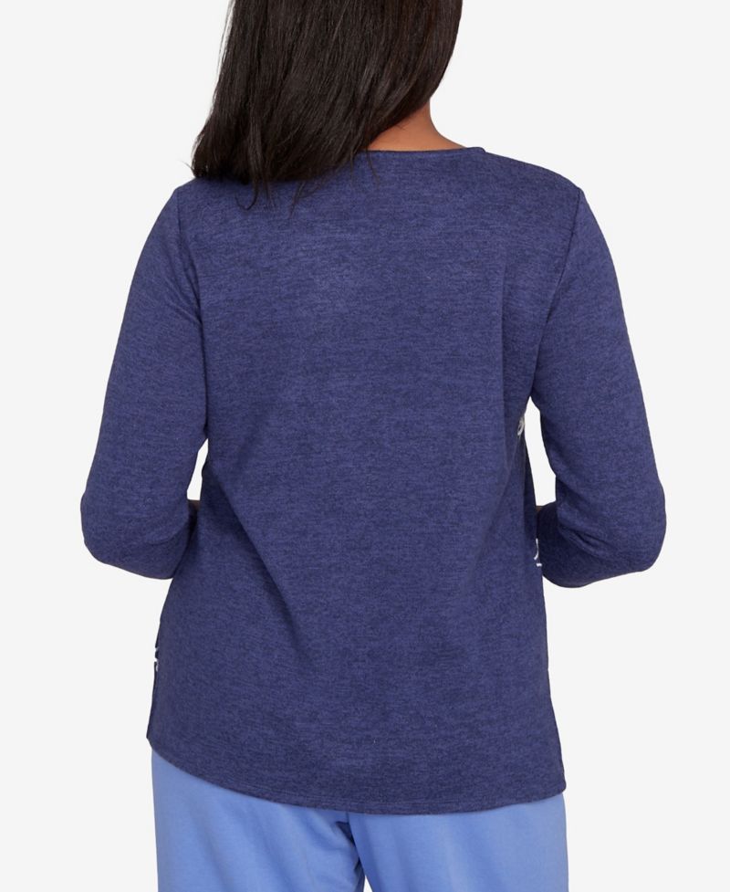 Petite Lake Champlain Embroidered Scroll Ruched Sleeve Top
