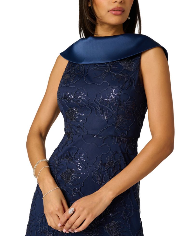 Women's Embroidered Boat Neck Gown