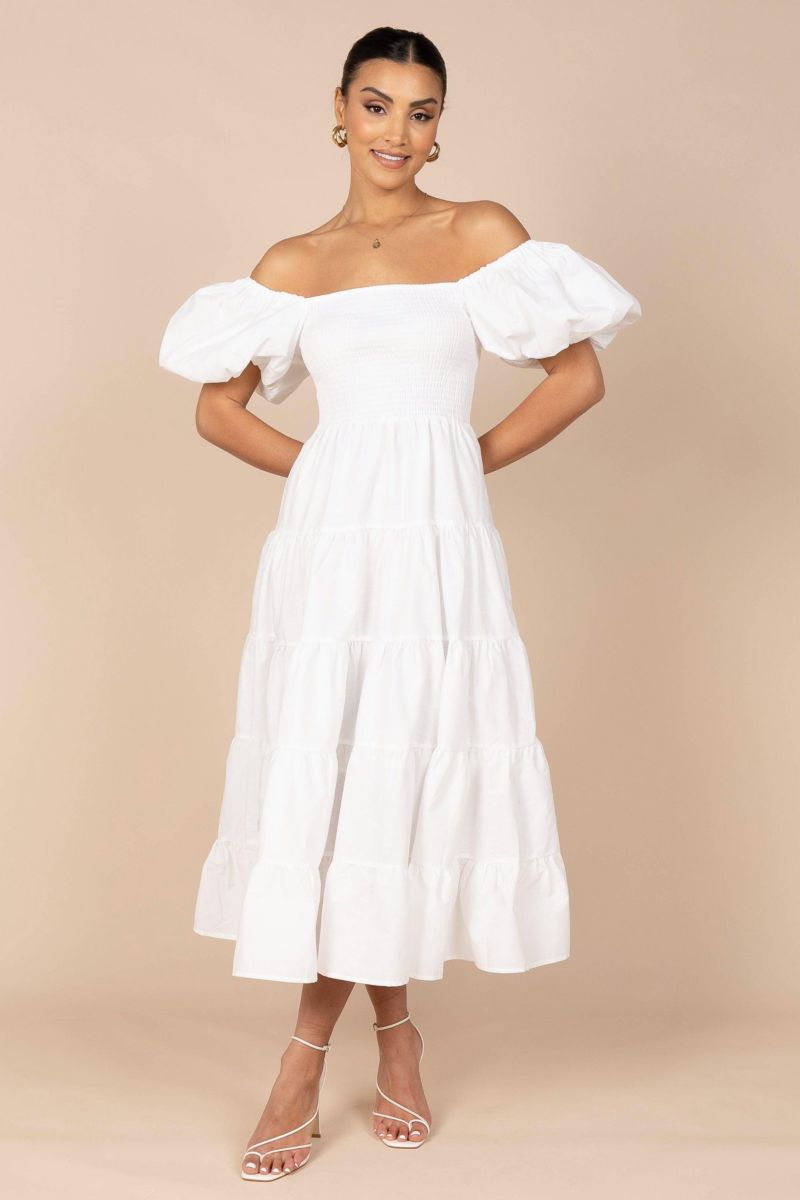 Women's Annette Puff Sleeve Shirred Midi Dress