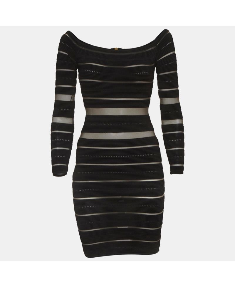 Women's Sheer Striped Off-Shoulder Mini Dress