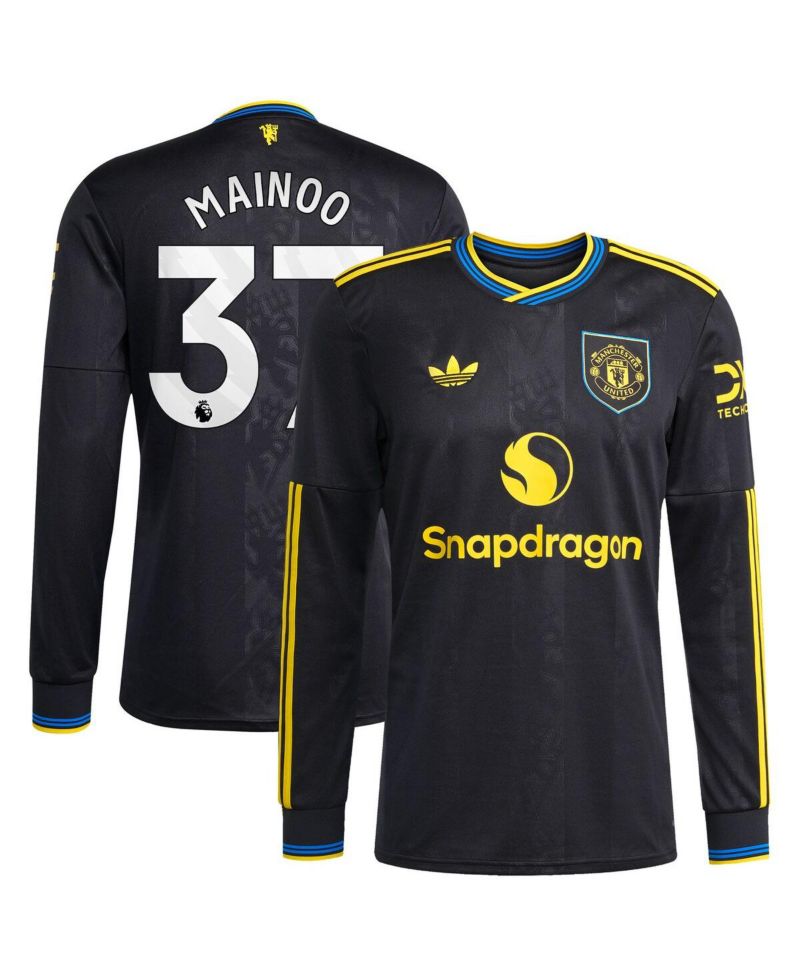 Men's Kobbie Mainoo Black Manchester United 2025/26 Third Replica Long Sleeve Player Jersey