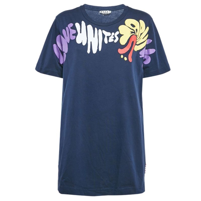 Women's Navy Blue Printed Cotton Crew Neck T-Shirt
