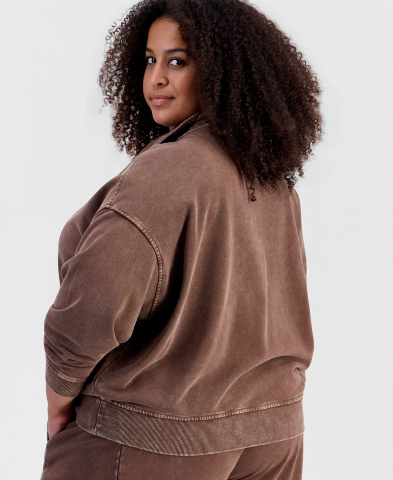 Petite Snap Henley Fleece French Terry Mock Neck Sweatshirt
