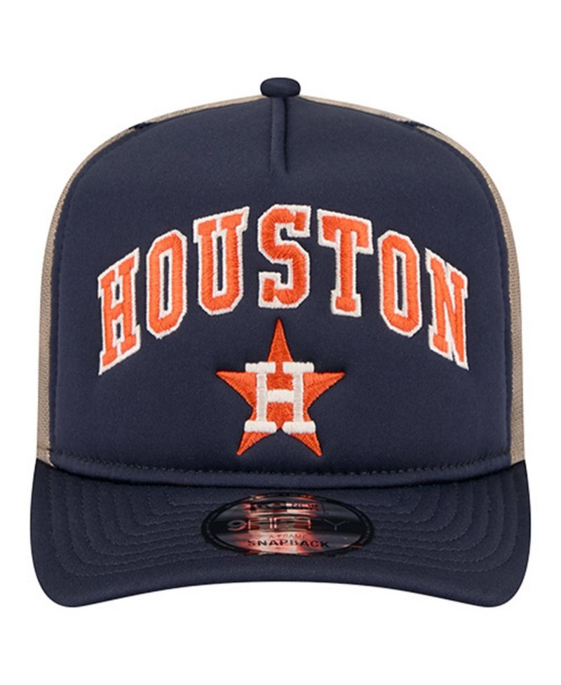 Men's Navy Houston Astros Vintage Arched Foam Front 9FIFTY A-Frame Adjustable Trucker Hat