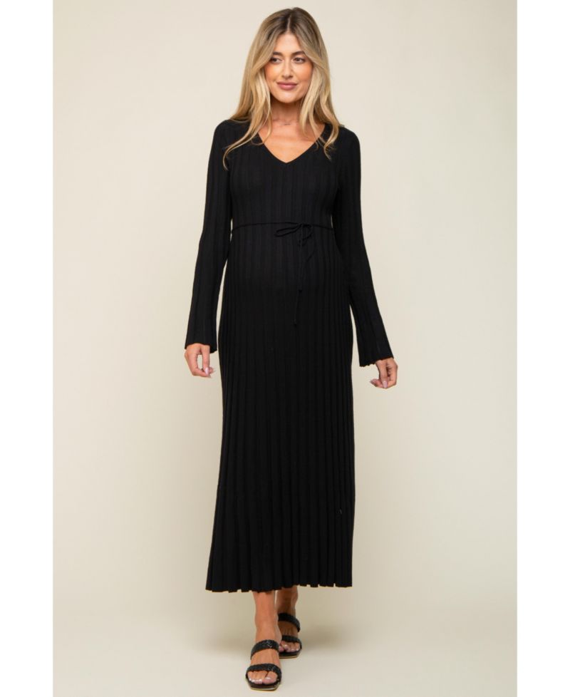Women's Brown Ribbed Knit Maxi Dress