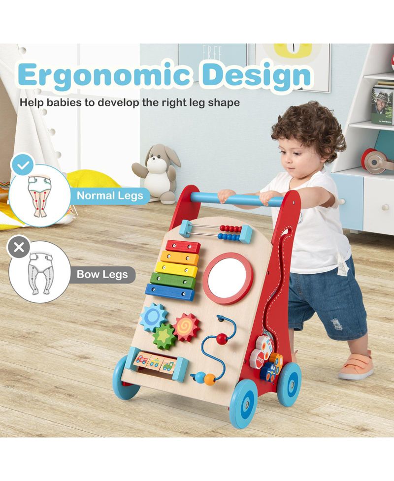 Wooden Baby Walker Baby Push Walker w/ Handle Storage and Wheels Walker Toy