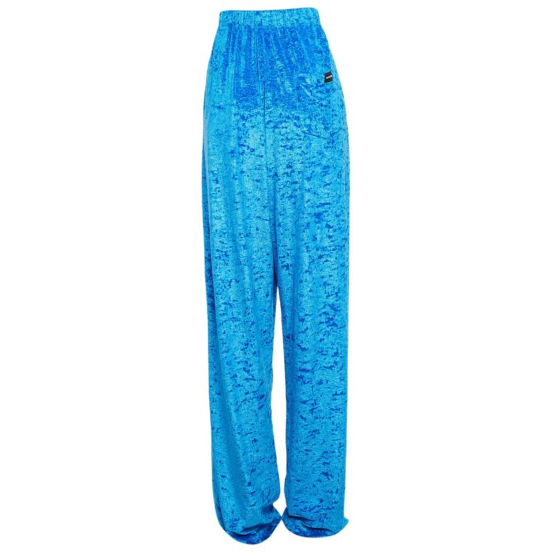 Women's Blue Velour Wide-Leg Pants