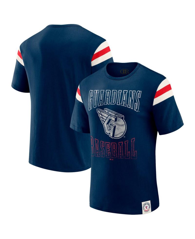 Darius Rucker Collection By Men's Navy Cleveland Guardians Distressed Sleeve Stripe T-Shirt